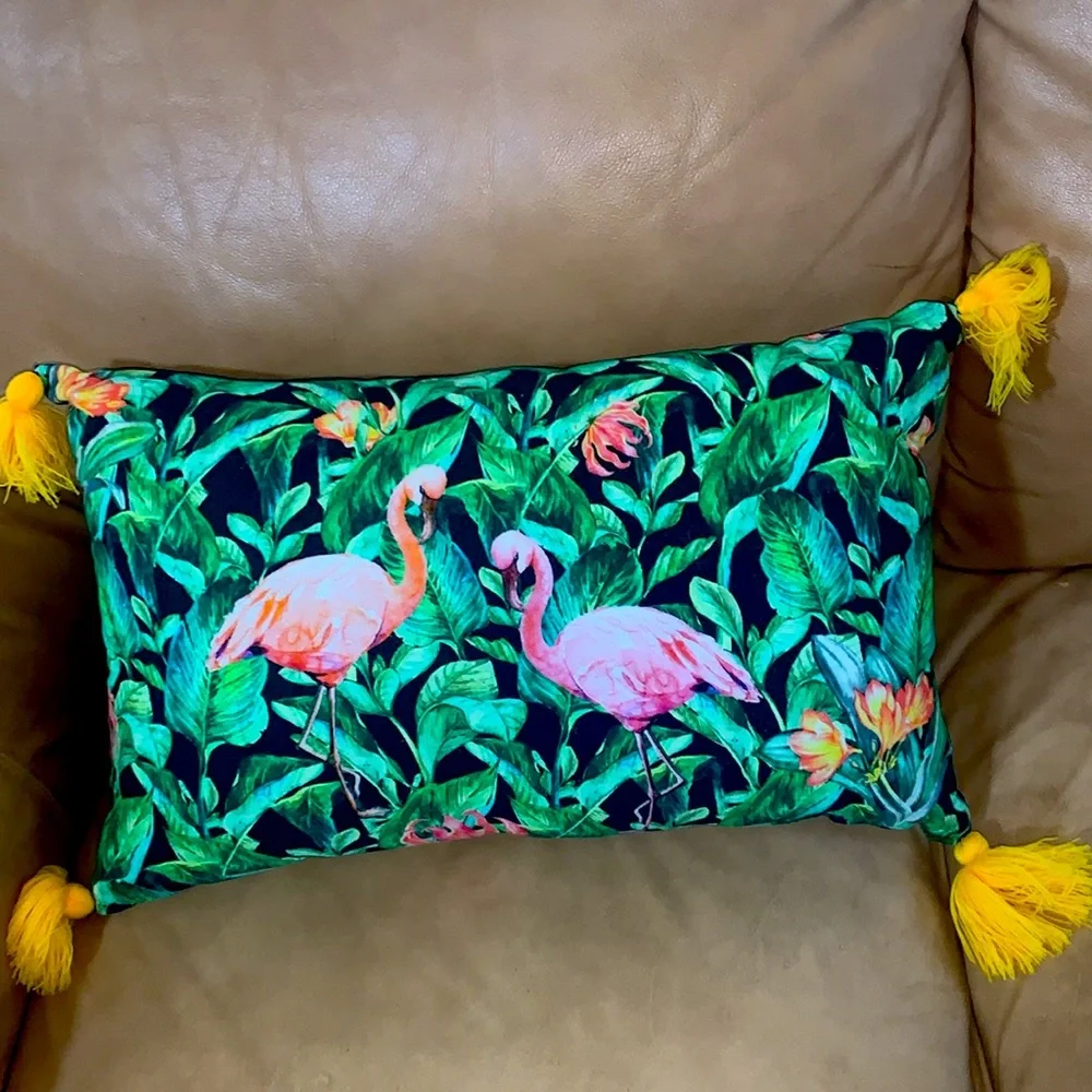 🇺🇸🎆 Pink Flamingos Tropical Throw Pillow NWT